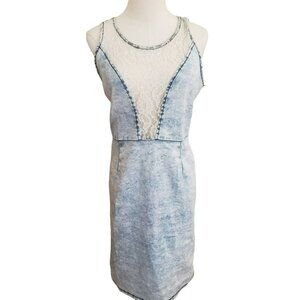 Vtg 80s Dazl Lace Front Denim Dress Sleeveless Round Neck Acid Wash Blue Size 1X